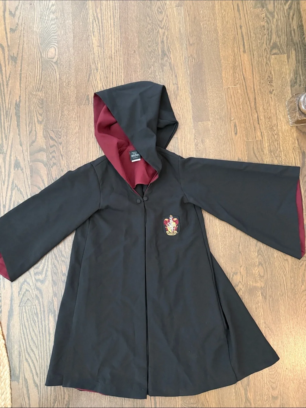 Kids Black Hooded Cloak with Burgundy Lining and House Crest